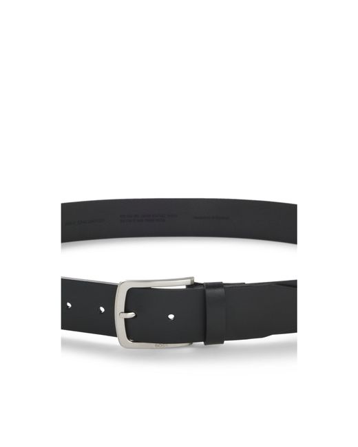 Boss Black Italian-Leather Belt With Logo-Engraved Buckle for men