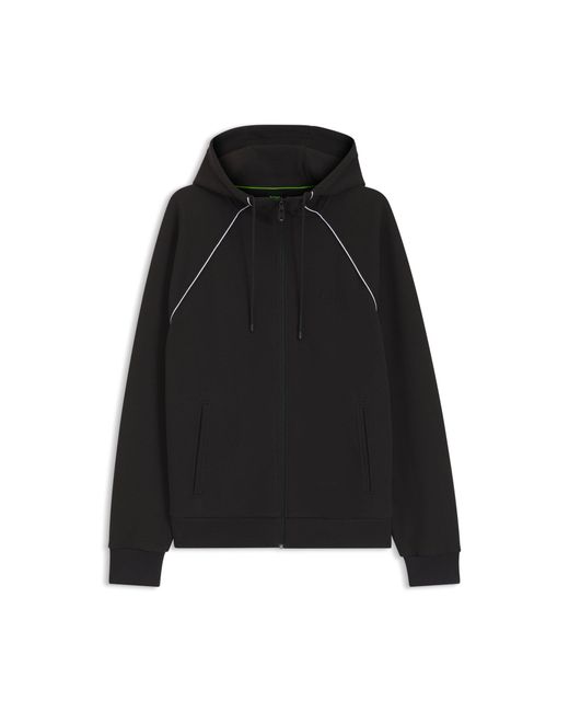 Boss Black Cotton-Blend Zip-Up Hoodie With Piping Details for men