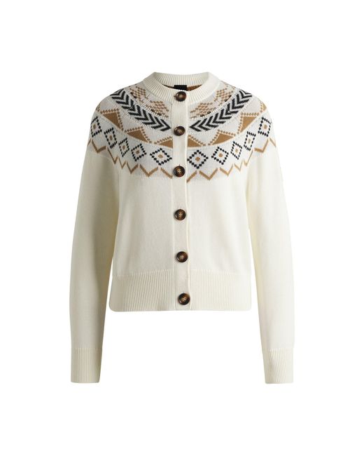 Boss White Equestrian Cardigan With Knitted Pattern