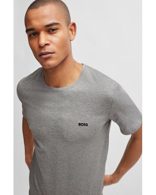 Boss Gray Stretch-cotton Regular-fit T-shirt With Logo Detail for men