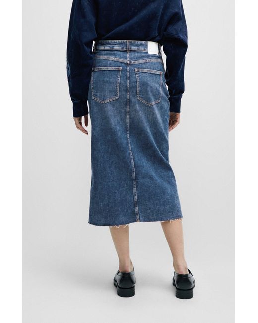 Boss Blue Slim-fit Midi Skirt In Stretch Denim