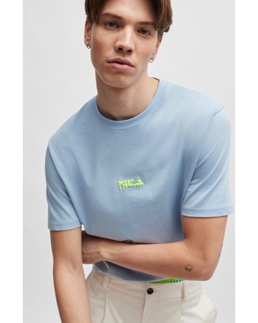 HUGO Relaxed-fit T-shirt Van Katoenen Jersey Met Dubbel Logo in het Blue voor heren