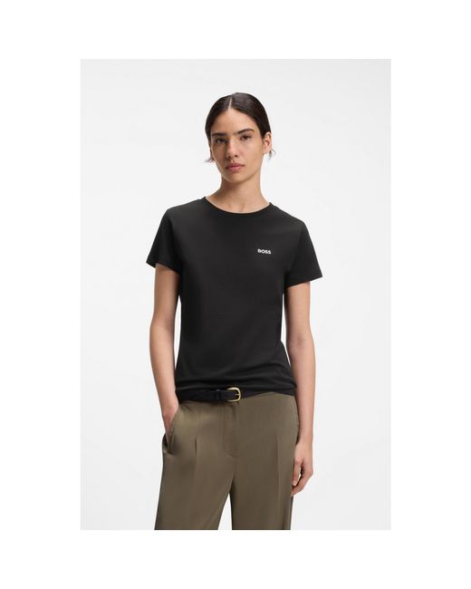 Boss Black Cotton T-Shirt With Tonal Chest Logo