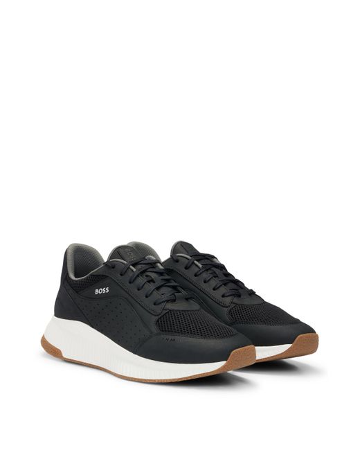 Boss Black Ttnm Evo Leather Lace-up Trainers With Mesh Trims for men
