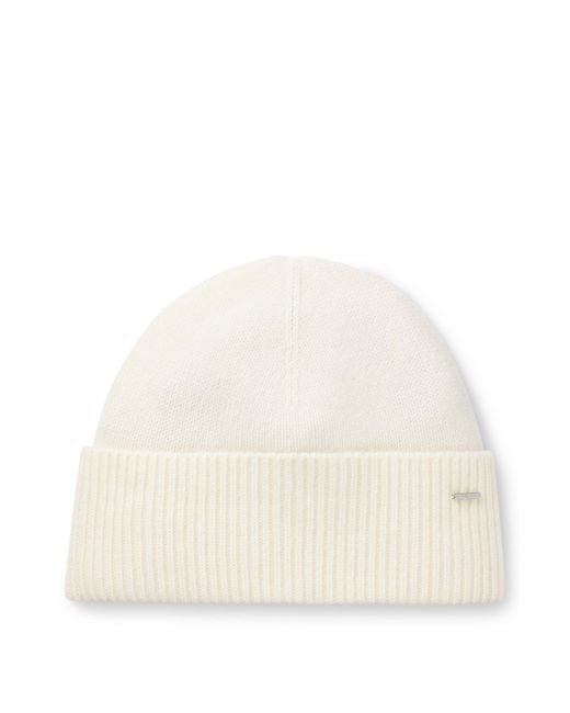 Boss Beanie Van Kasjmier Met Metalen Logobuisje in het Natural