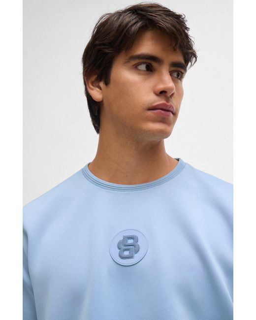 Boss Blue Drop-shoulder T-shirt With Double B Monogram Badge for men