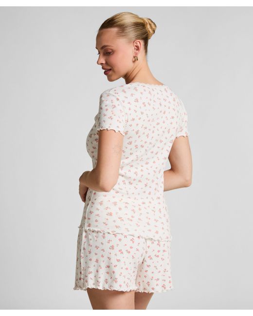 Hunkemöller Gray Geripptes Kurzarm-Top mit Spitze