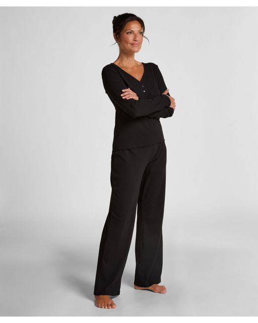 Hunkemöller Black Pyjamahose Pointelle