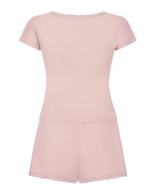 Hunkemöller Pyjamaset Rib Lace in het Pink