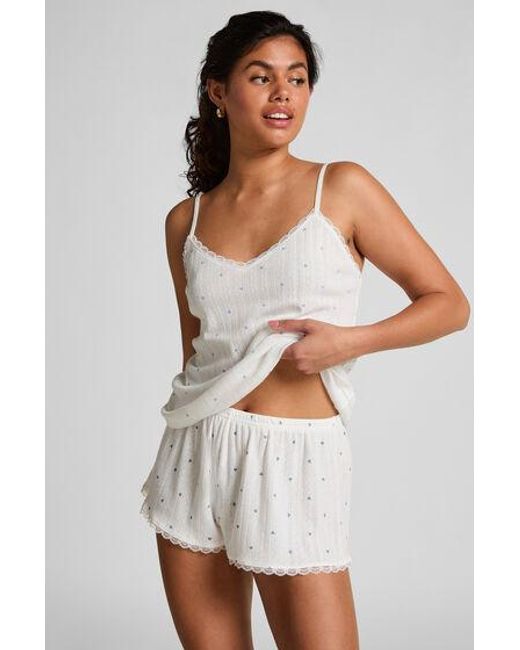 Hunkemöller Pyjama Shorts Pointelle in het White