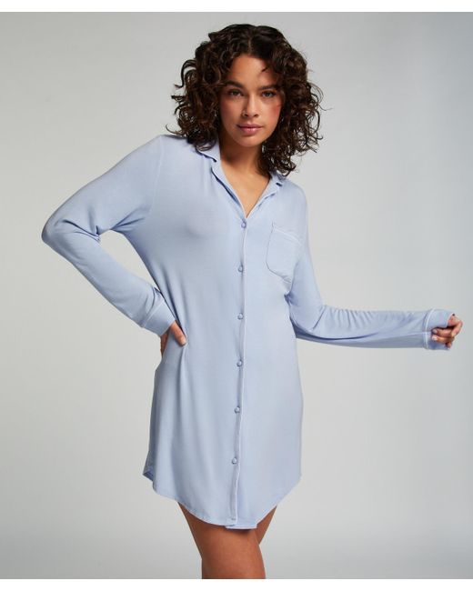 Hunkemöller Blue Langärmeliges Jersey-Hemdkleid Essential