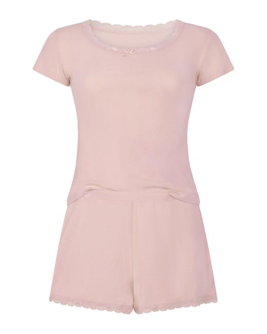 Hunkemöller Pyjamaset Rib Lace in het Pink