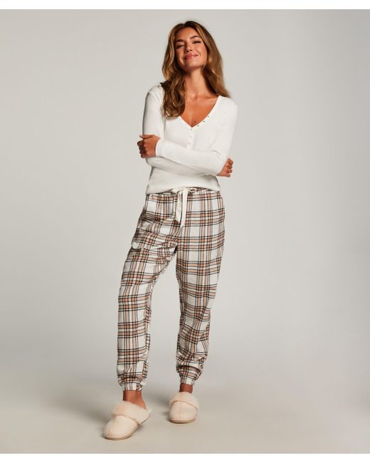 Hunkemöller Pyjamabroek Flannel in het Natural