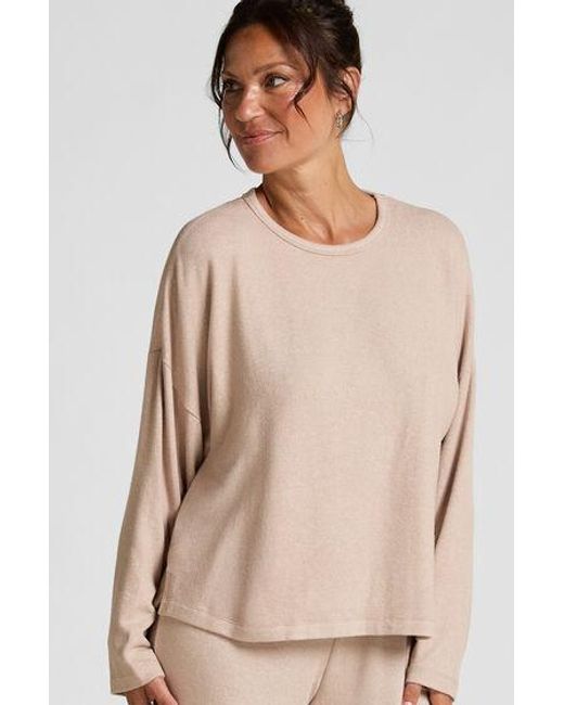 Hunkemöller Pyjama Top Lange Mouwen Jersey in het Natural
