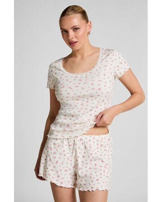 Hunkemöller White Ribbed Pyjama Shorts