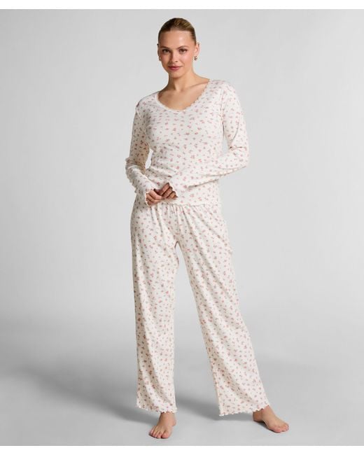 Hunkemöller Gray Geripptes Pyjamatop
