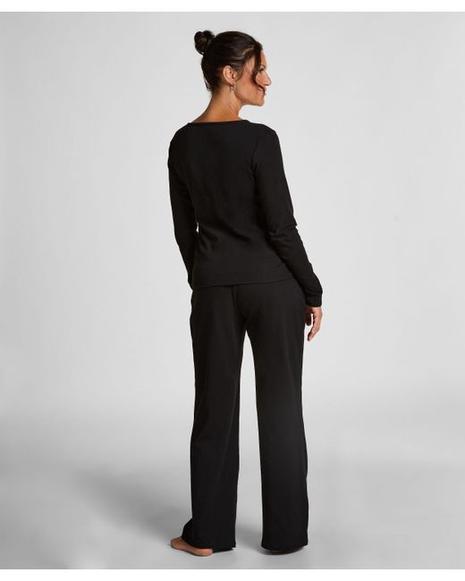 Hunkemöller Black Pyjamahose Pointelle