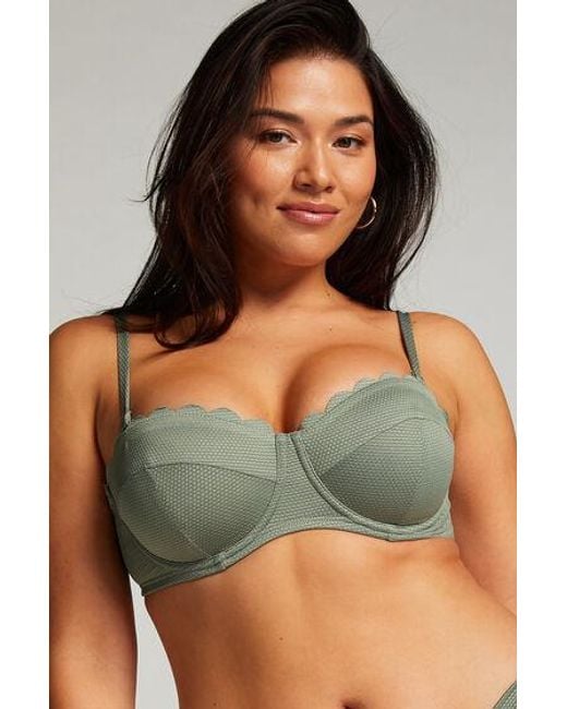 Hunkemöller Green Scallop Padded Strapless Underwired Bikini Top Cup E