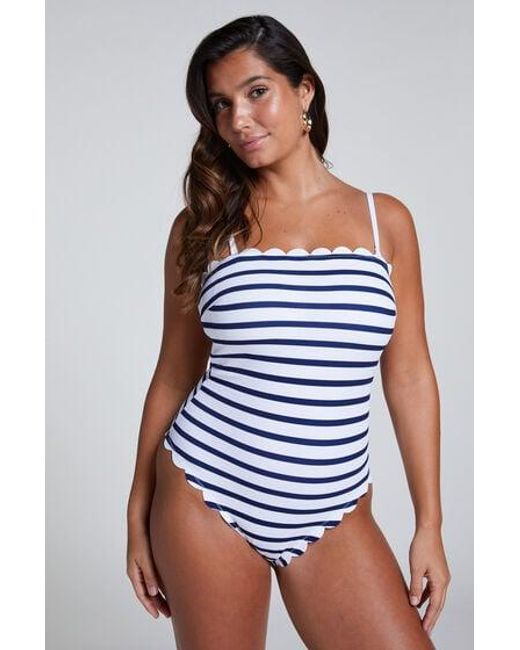 Hunkemöller Blue Bandeau Scallop Swimsuit