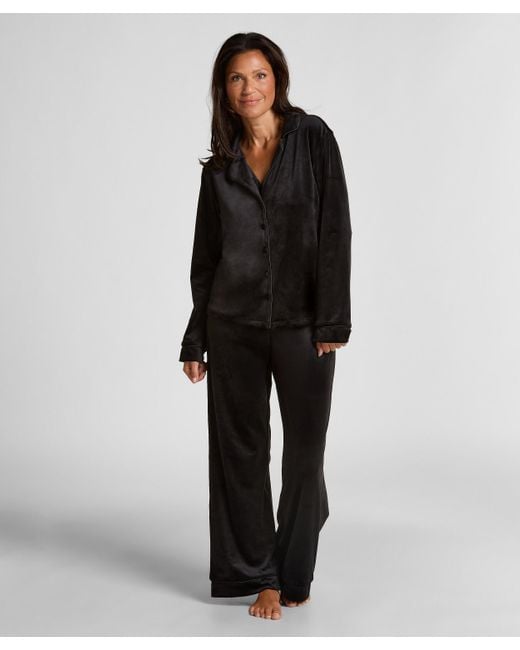 Hunkemöller Black Pyjamahose aus Velours