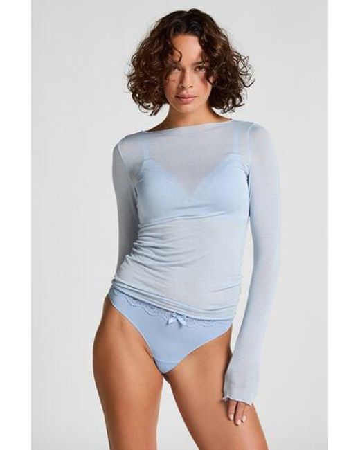 Hunkemöller Blue Super Soft Boatneck Shirt With Cashmere