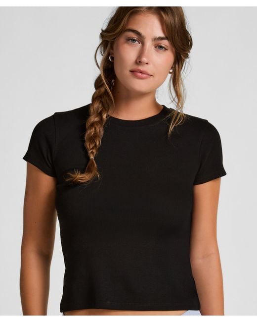 Hunkemöller Pyjama Top Korte Mouwen Rib in het Black