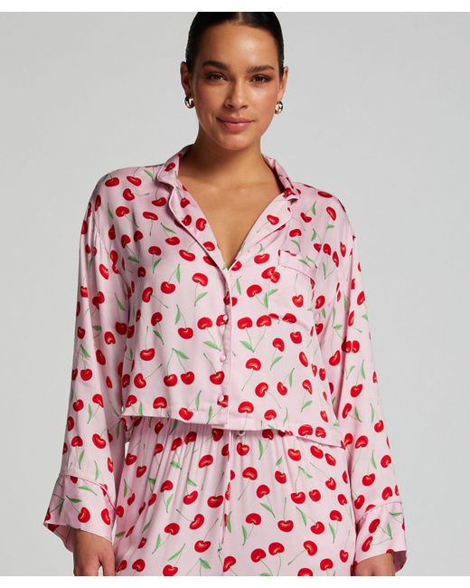 Hunkemöller Red Twill Long-sleeved Pyjama Top