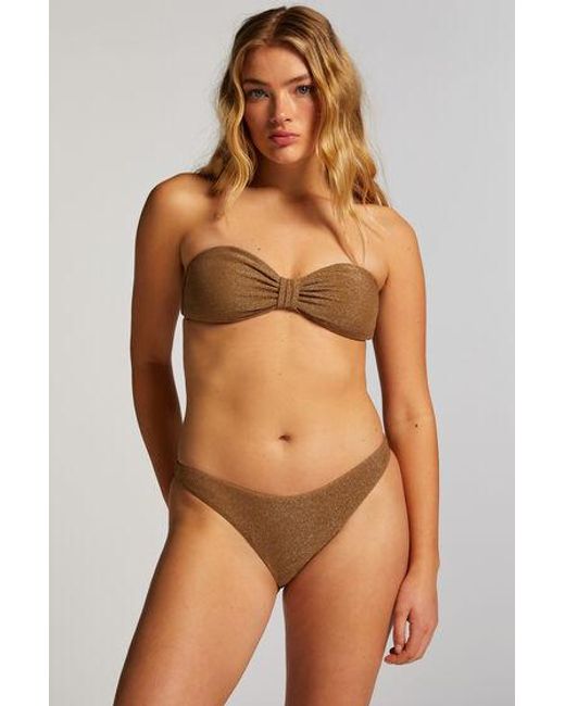 Hunkemöller Hoog Uitgesneden Bikinibroekje Goldie Shimmer in het Brown