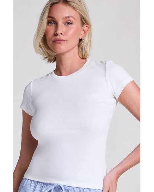 Hunkemöller White Ribbed Crew Neck Short-Sleeved Pyjama Top