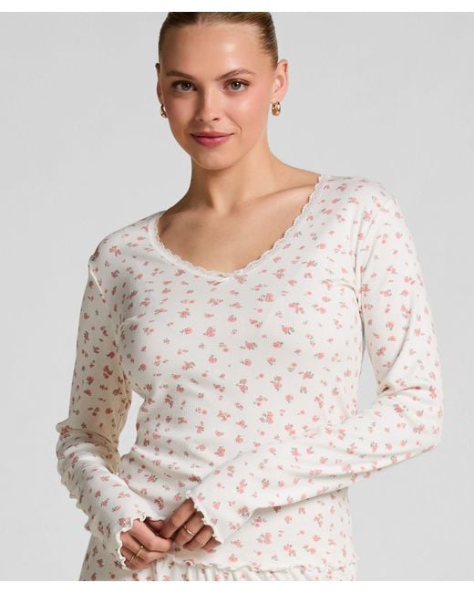 Hunkemöller Gray Geripptes Pyjamatop