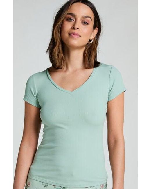 Hunkemöller Green Ribbed Jersey Short-Sleeved Pyjama Top