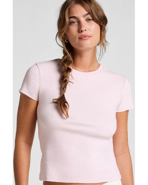 Hunkemöller White Ribbed Crew Neck Short-Sleeved Pyjama Top
