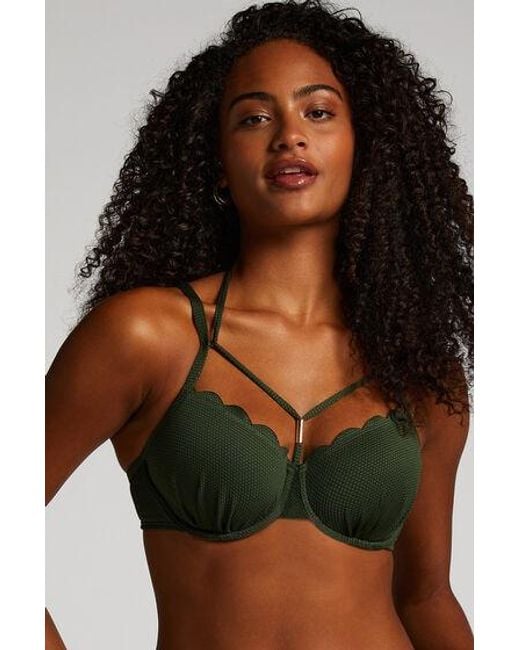 Hunkemöller Green Scallop Padded Underwired Bikini Top