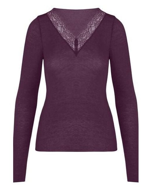 Hunkemöller Purple Super Soft Lace V-Neck Shirt With Cashmere
