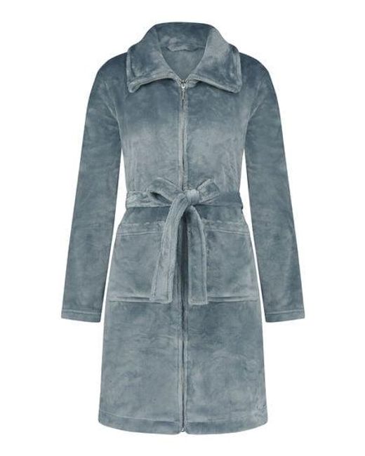 Hunkemöller Blue Zip Fleece Bathrobe