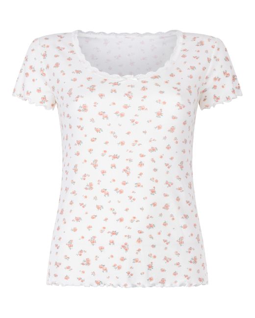 Hunkemöller Gray Geripptes Kurzarm-Top mit Spitze