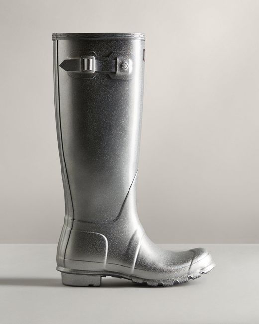 HUNTER Rubber Tall Cosmic Glitter Rain Boots in Silver (Metallic) Lyst