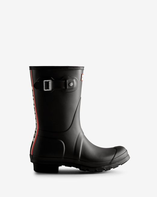 HUNTER Tri-colour Logo Backstrap Short Wellington Boots in Black | Lyst ...