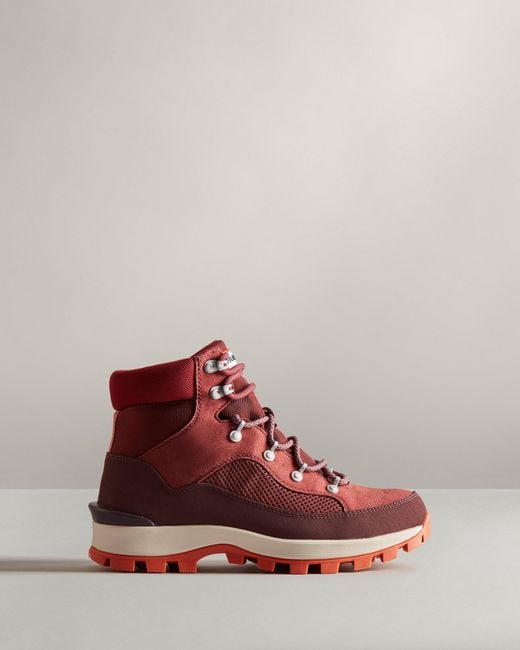 HUNTER Synthetic Explorer Insulated Laceup Commando Boots in Brown Lyst