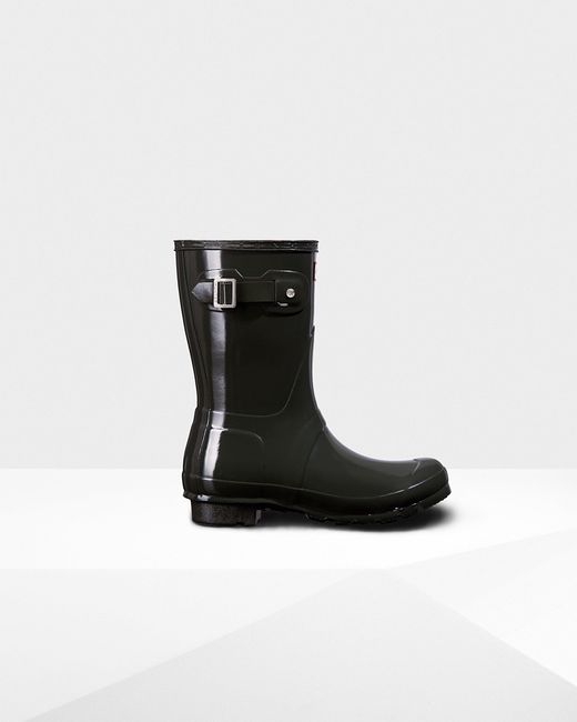 hunter original womens short gloss duo wellington boots black
