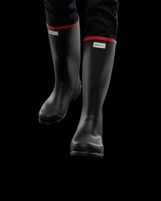 HUNTER Rubber Argyll Full Knee Neoprene Wellies Rain Boots in Black - Lyst