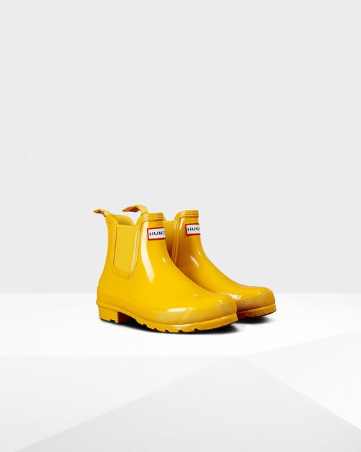 hunter yellow ankle boots