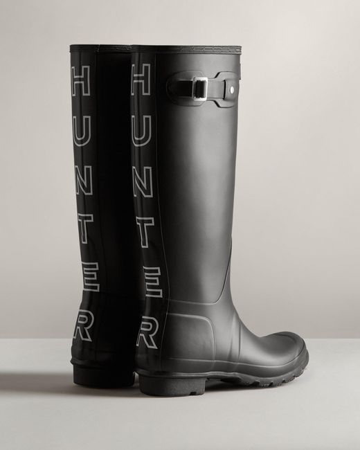 HUNTER Rubber Backstrap Tall Rain Boots in Black/White (Black) | Lyst ...
