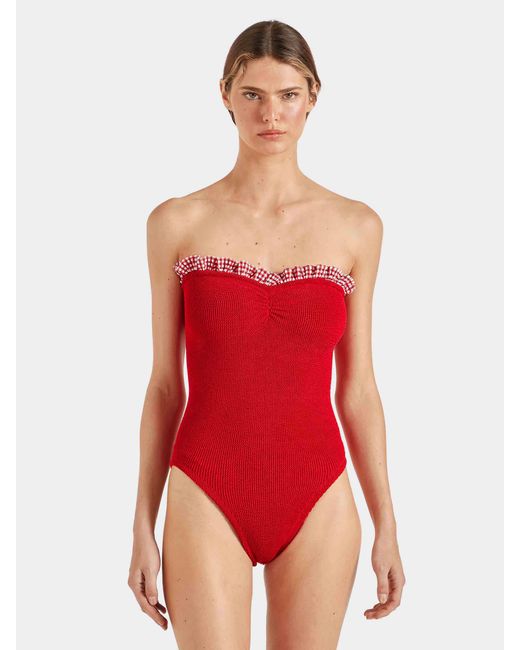 Hunza G Red Dolly Scoop Neck Swimsuit