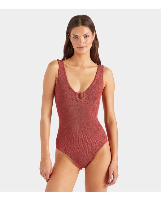 Hunza G Red Coverage Celine Swim With Tonal Hoops