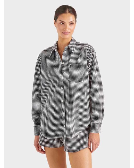 Hunza G Gray Gingham Seersucker Shirt