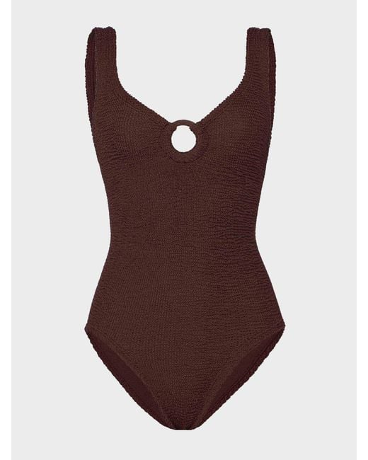 Hunza G Brown Coverage Celine Swim With Tonal Hoops
