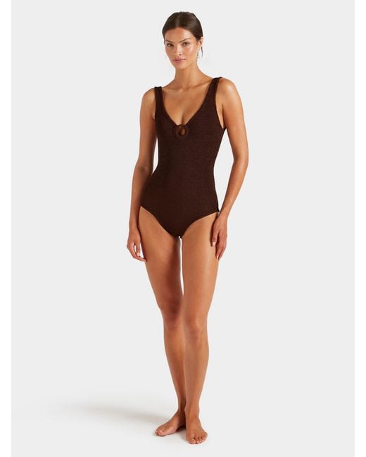 Hunza G Brown Coverage Celine Swim With Tonal Hoops