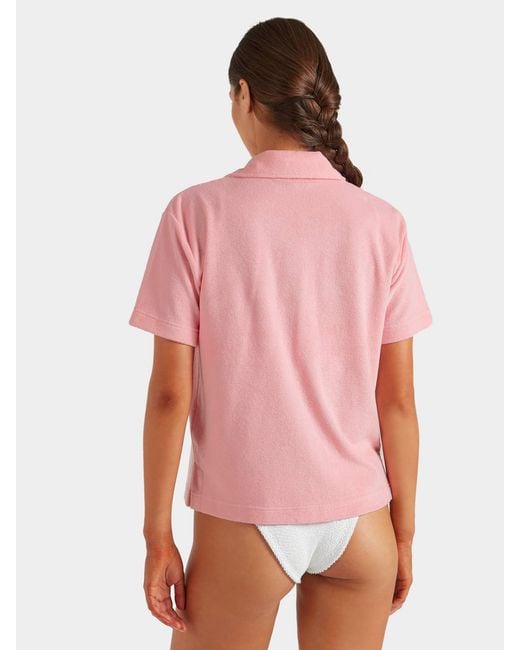 Hunza G Pink Terry Towelling Cuban Shirt