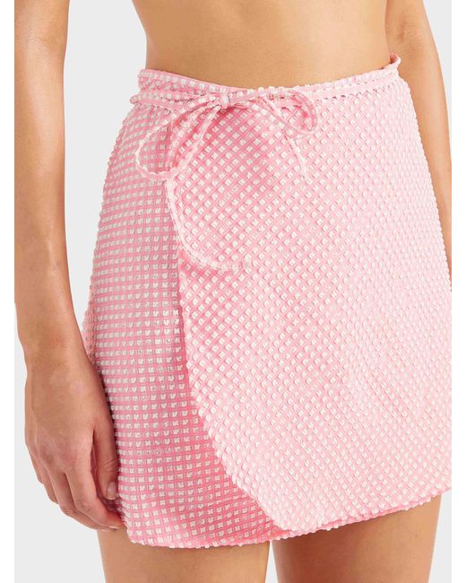 Hunza G Pink Gingham Seersucker Short Sarong